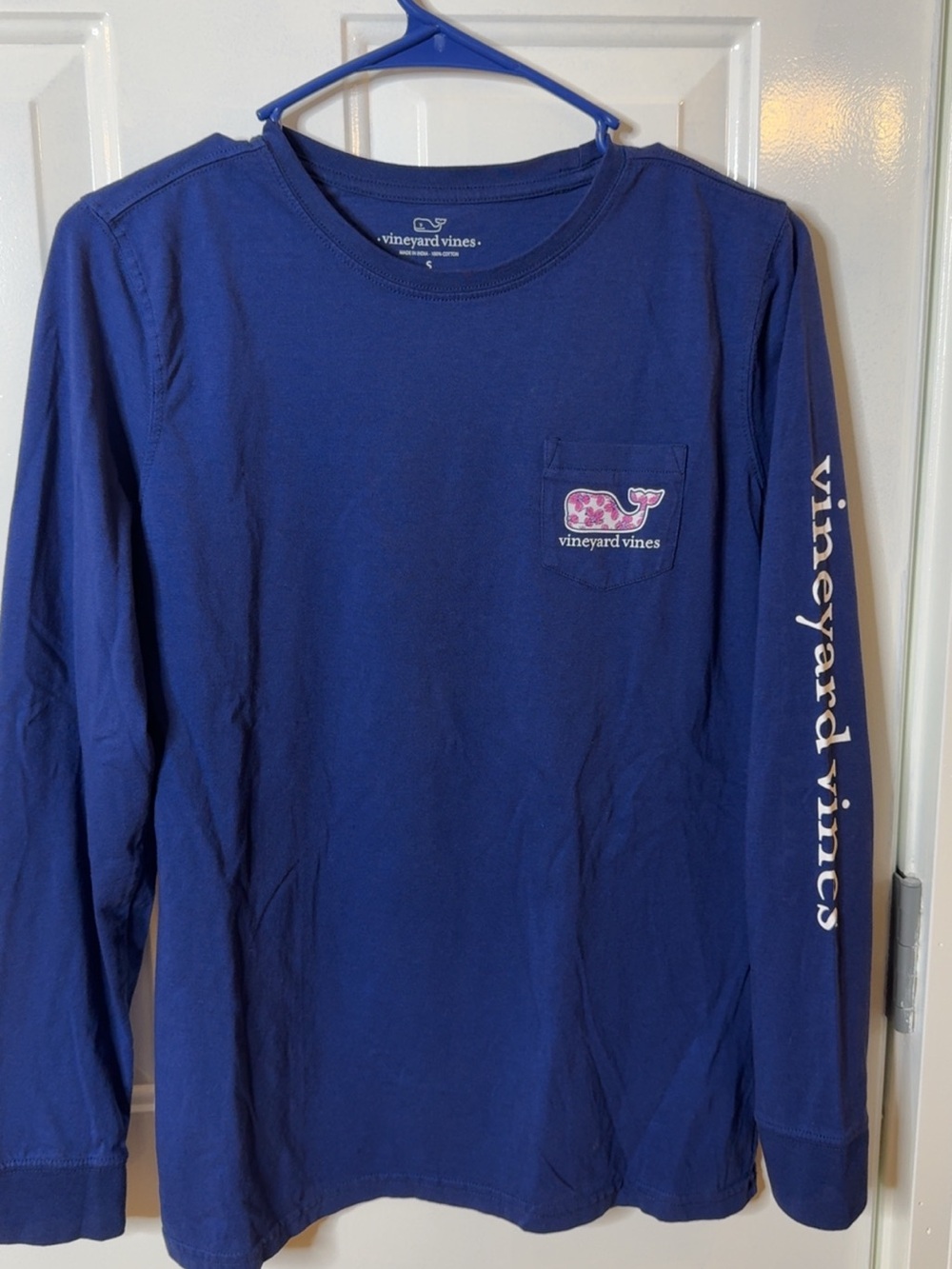 Vineyard Vines Long-Sleeve Pocket Tee in Royal Blue with Whale Logo